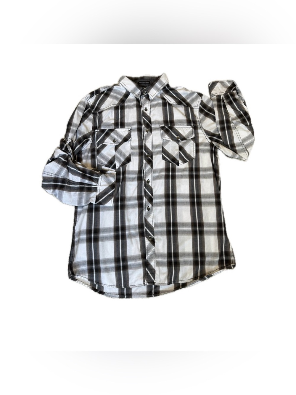 Rock & Republic Classic Western Plaid Shirt SZ L Easy Care Roll Tab Long Sleeve